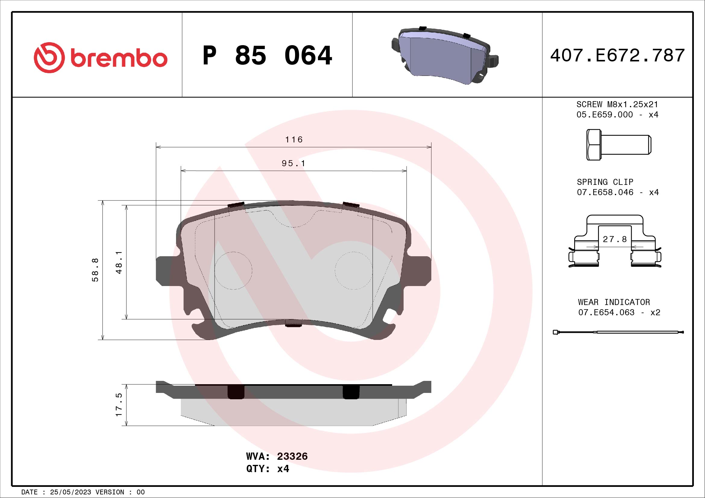A.B.S. P 85 064 BREMBO Bremsbelagsatz, Scheibenbremse